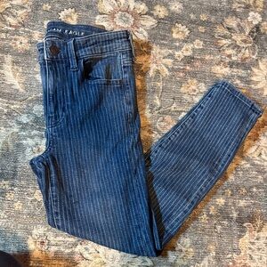 American Eagle Outfitters Women's Striped Dark Blue Skinny Jeans